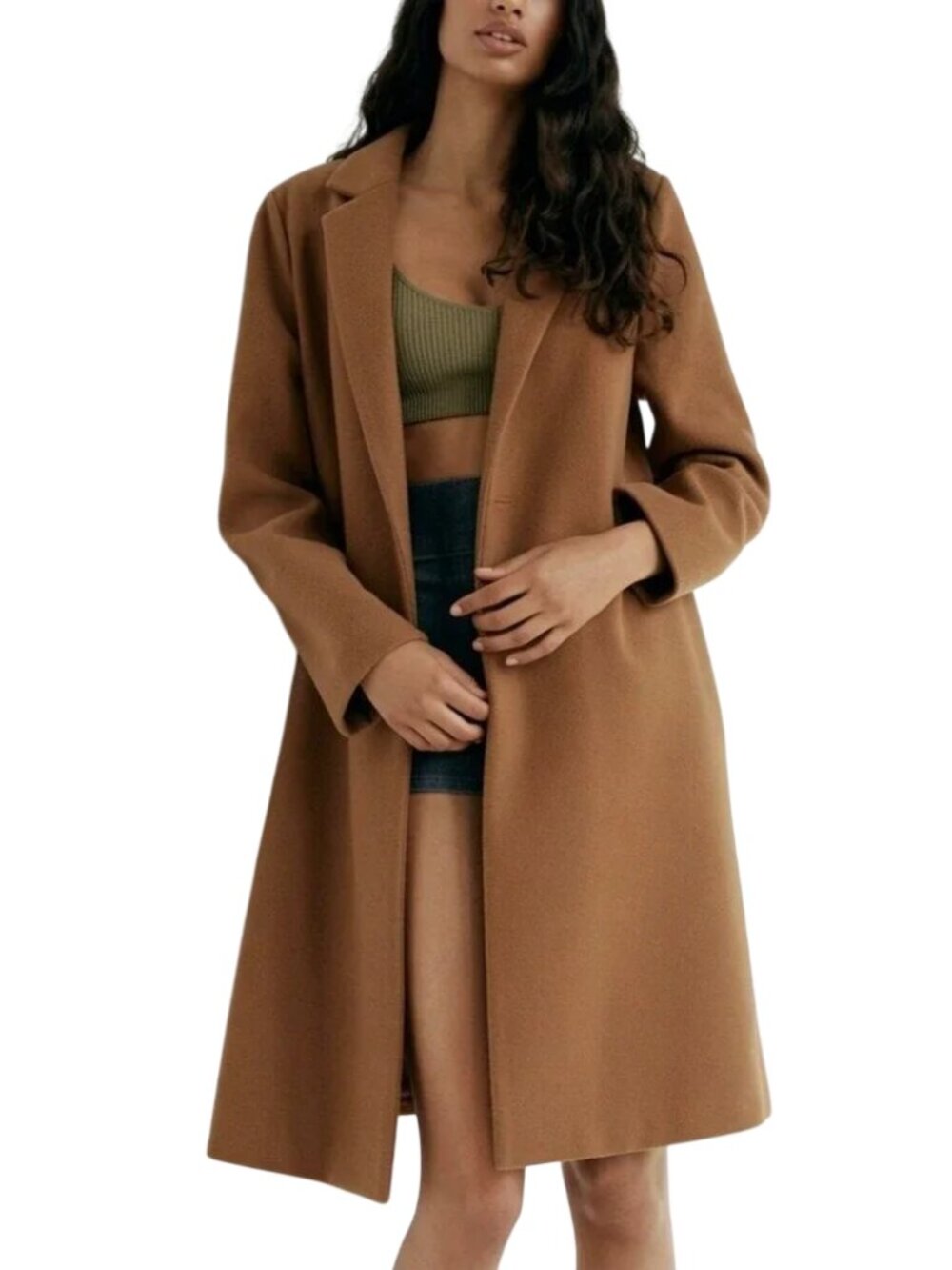 Zara Basic Soft Camel Coat Long Open Front Size Small